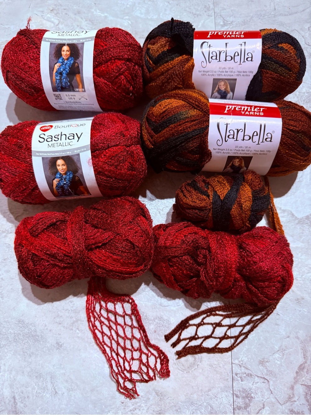 Destash Novelty Yarn Lot: Red Heart Sashay Metallic & Premier Starbella
